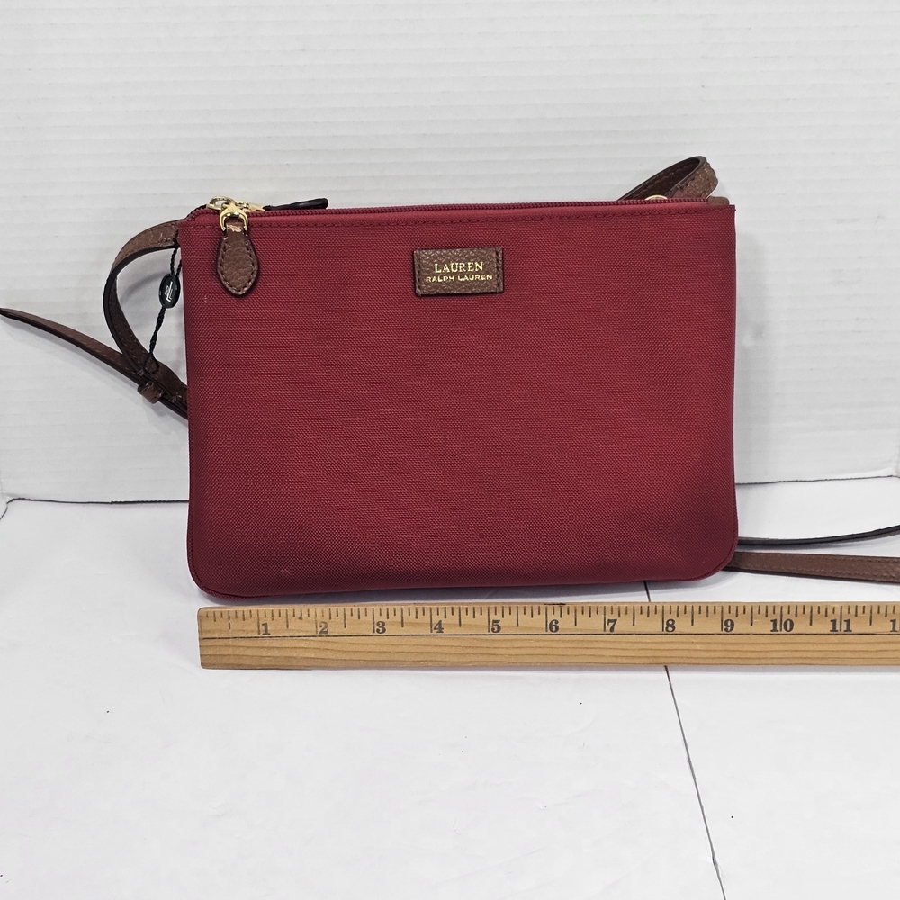 Lauren Ralph Lauren Plain Red Zip Crossbody Clutch Bag Case Pouch - Picture 12 of 14